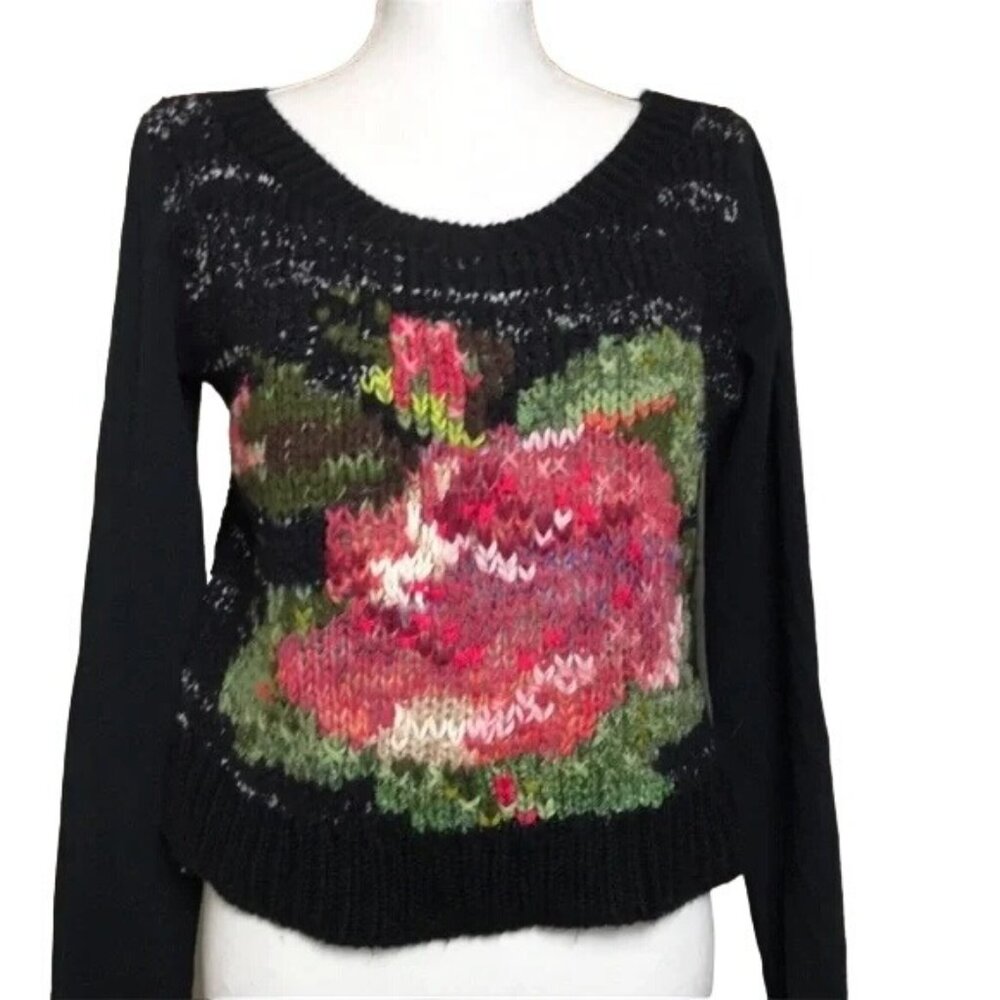 Free People Magic Rose Wool Alpaca Cropped Black Chunky Sweater - Picture 3 of 5